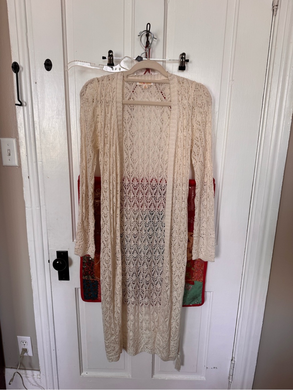 Women’s Open-Front Crochet Long Cardigan Sweater - Cream